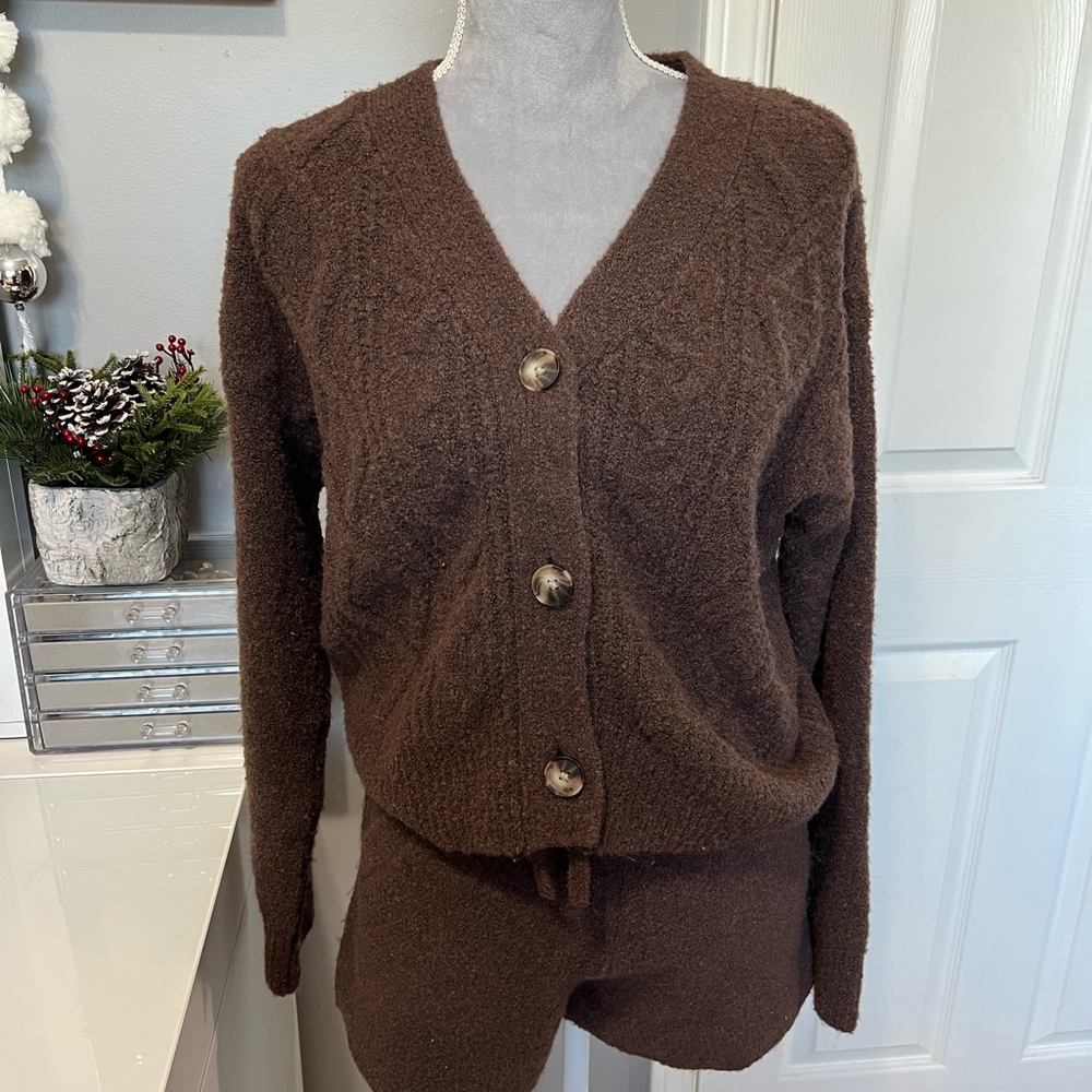 Auden Chocolate Brown Women's Cardigan & Shorts Set